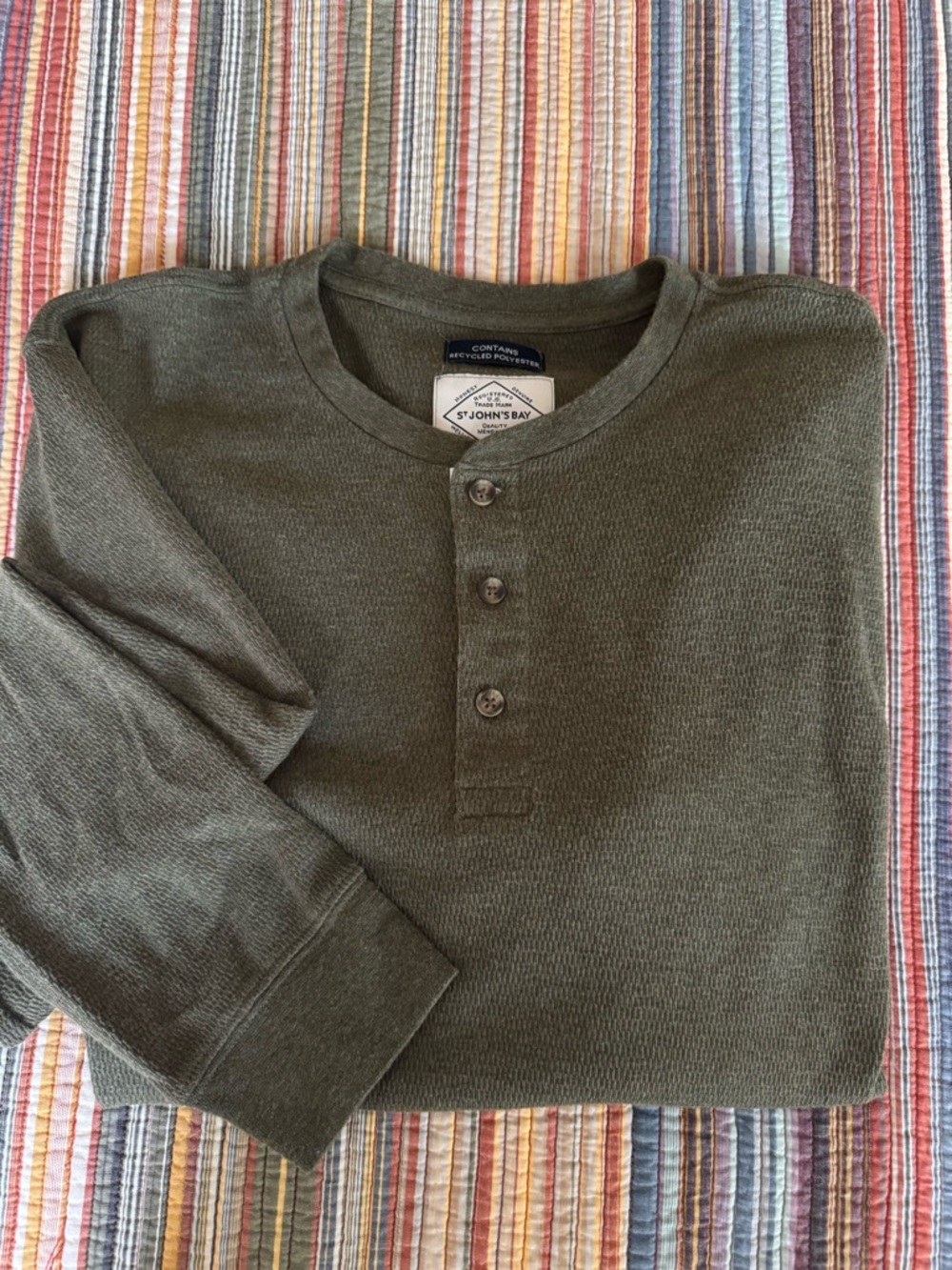 St. John's Bay Men's Olive Green Henley Long Sleeve Shirt 2XLT NEW gorpcore